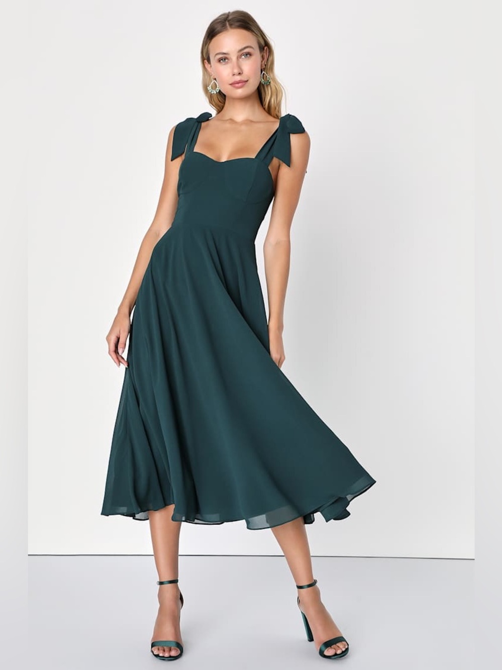 Lulus Sophisticated Charisma Dark Teal Tie-Strap A-Line Midi Dress New with Tags